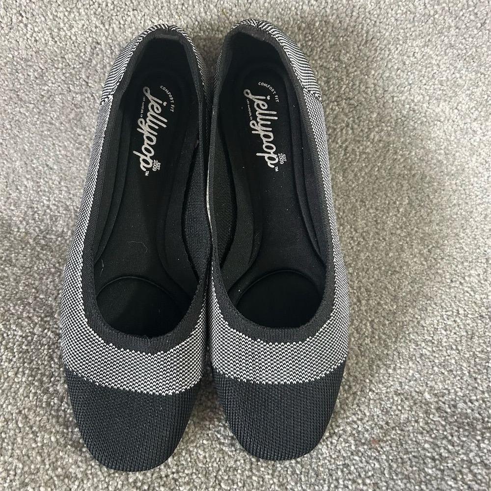 Jellypop Ellen Ballet Flats Womens 7 Black White Knit Comfort Fit Slip On Shoes